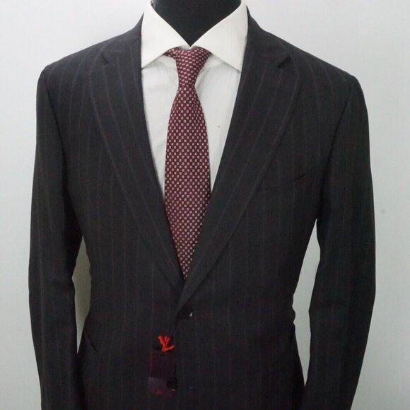 Isaia Charcoal Gray Purple Pinstriped Wool 2 Pc Suit Jacket Pants 42R BRAND NEW - Picture 3 of 11